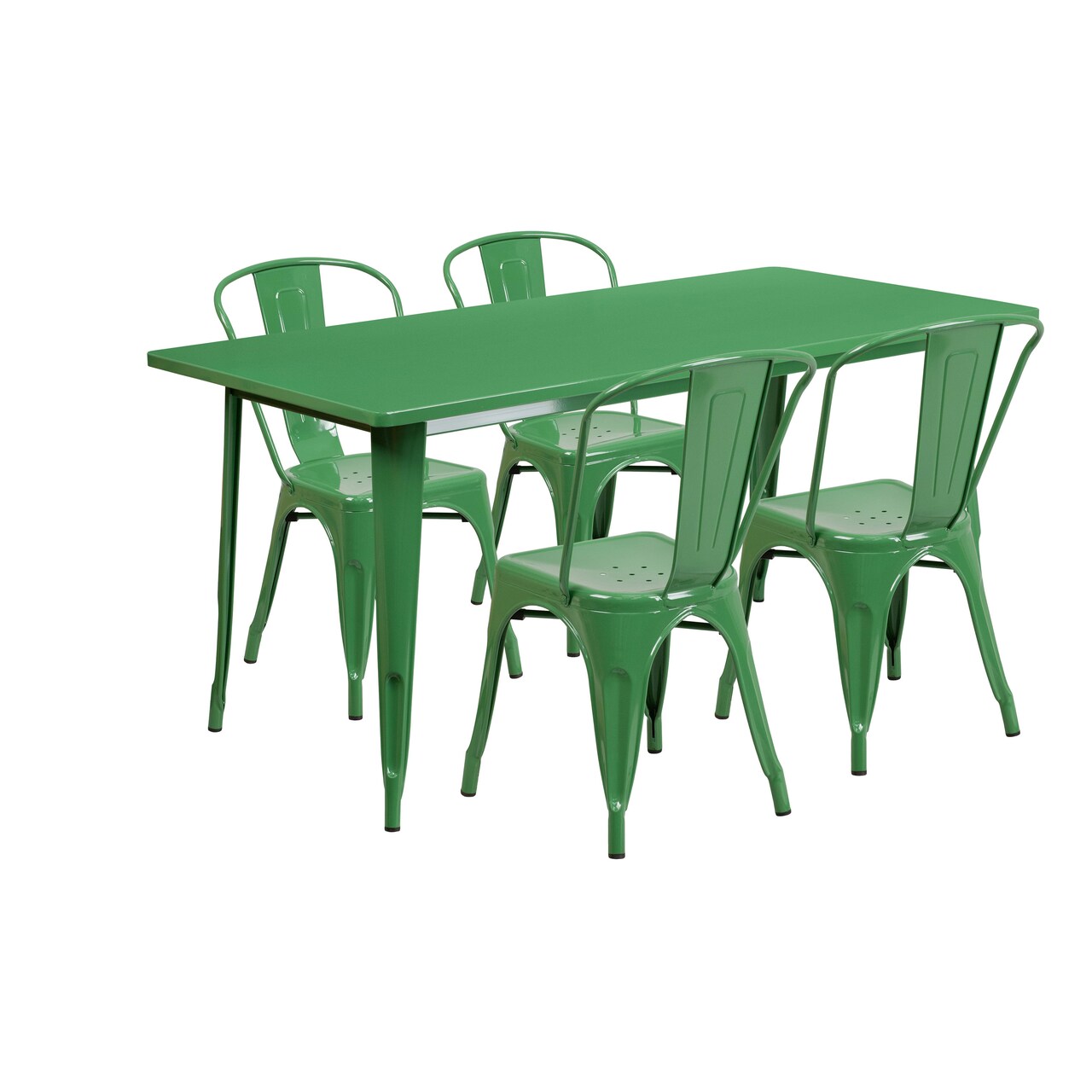 Emma and Oliver Commercial Grade Rectangular Metal Indoor-Outdoor Table Set with 4 Stack Chairs